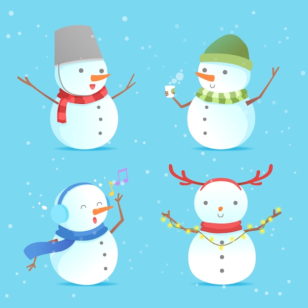 Бесплатное векторное изображение Плоский дизайн коллекции символов снеговика