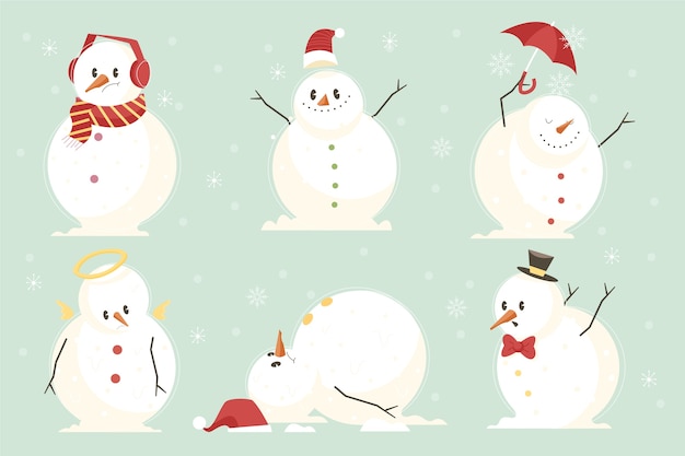 Flat design snowman character collection