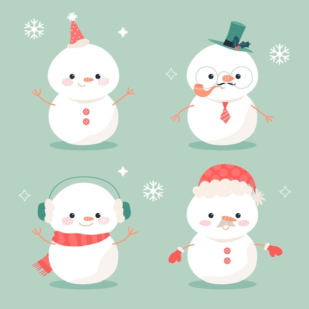 Flat design snowman character collection