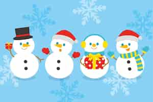 Free vector flat design snowman character collection