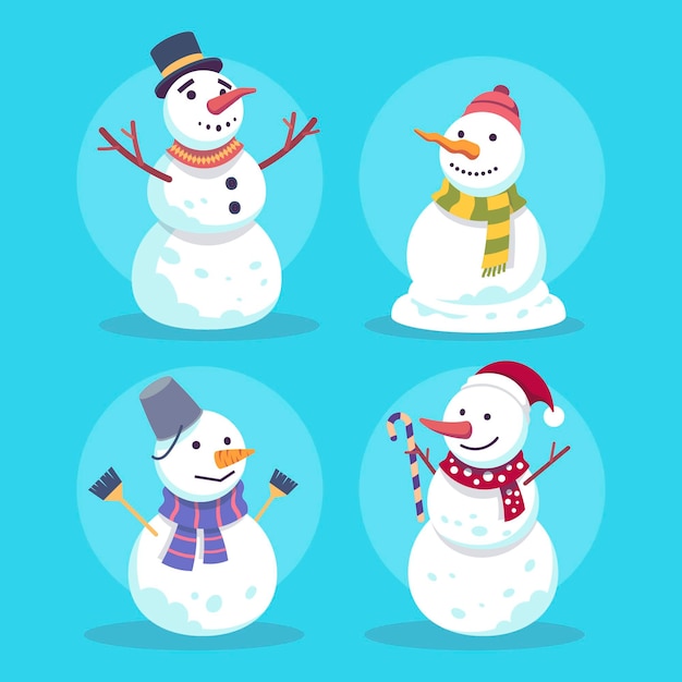 Free vector flat design snowman character collection