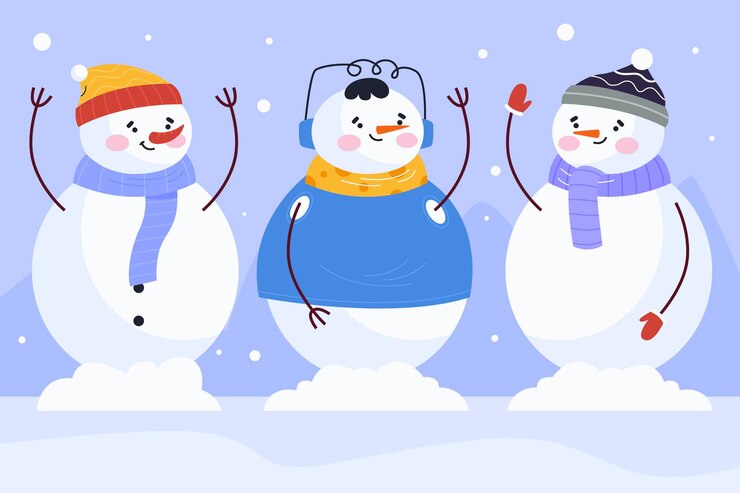 무료 Vector 평면 디자인 눈사람 캐릭터 컬렉션