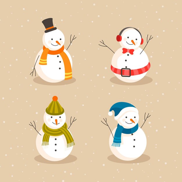 Flat design snowman character collection