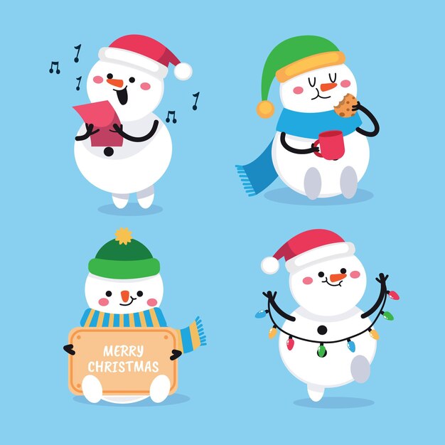 Flat design snowman character collection