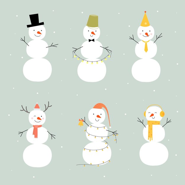 Flat design snowman character collection