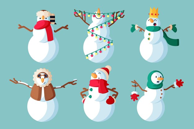 Free vector flat design snowman character illustration collection