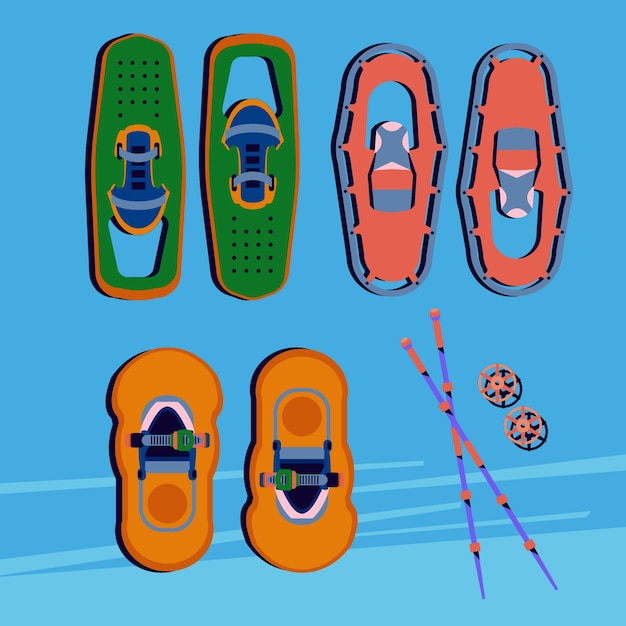 Free vector flat design snowshoes collection