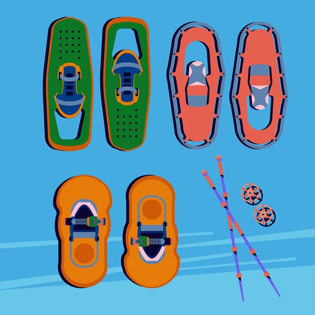 Flat design snowshoes collection