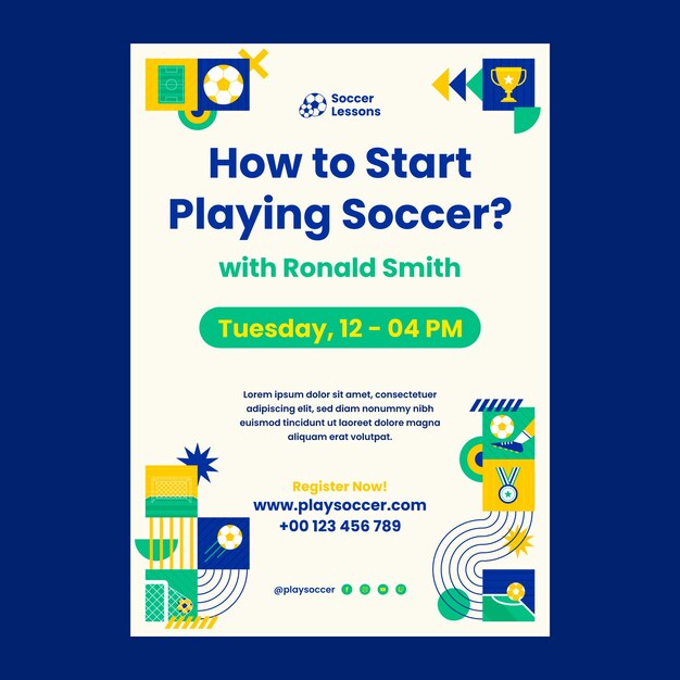 Flat design soccer geometric poster template