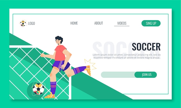 Free vector flat design soccer landing page template