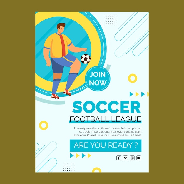 Free vector flat design soccer league poster template