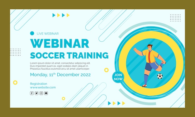 Vettore gratuito modello di webinar di formazione calcio design piatto