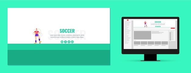 Free vector flat design soccer youtube channel art template