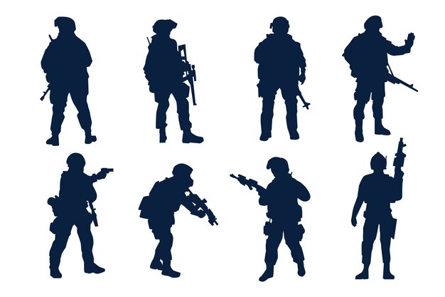 フラットなデザインの兵士のシルエット