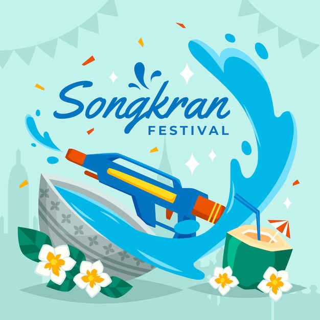 Flat design songkran festival concept