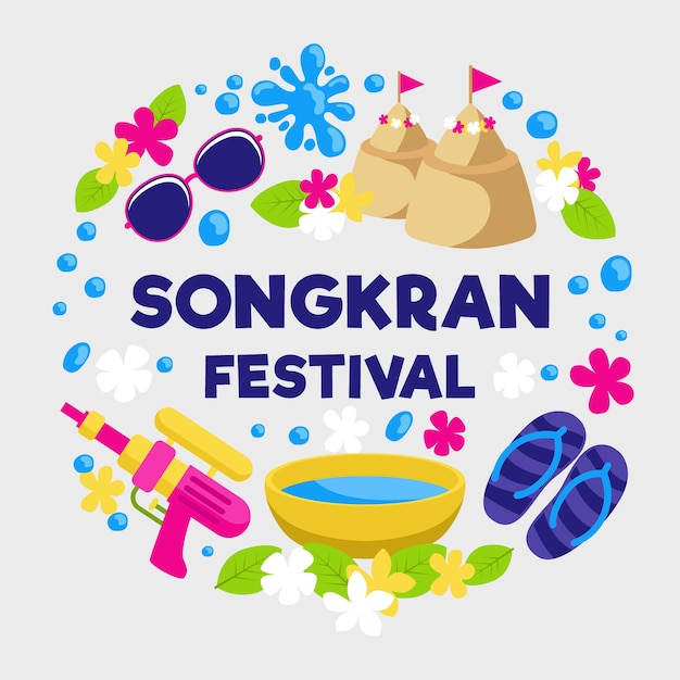 Flat design songkran festival event