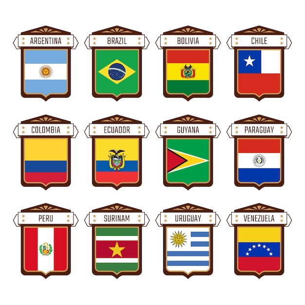 Flat design south america flags element collection