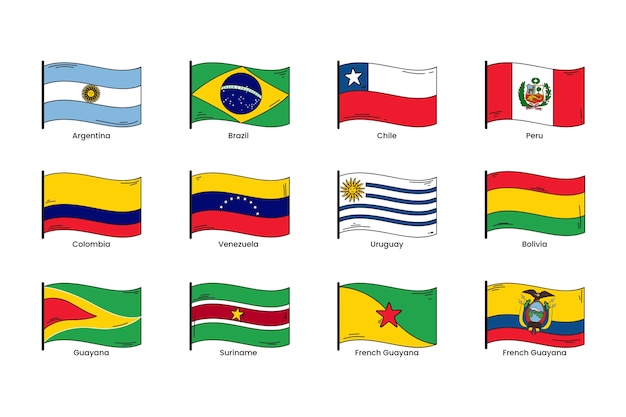 Flat design south america flags element collection