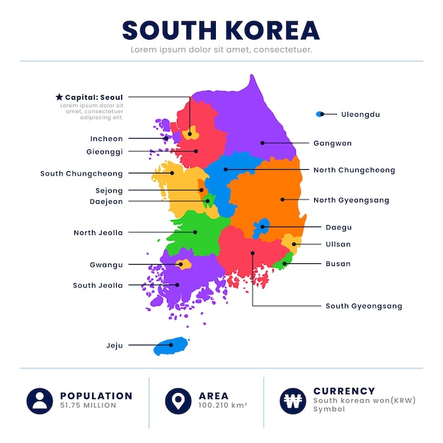 フラットなデザインの韓国地図デザイン