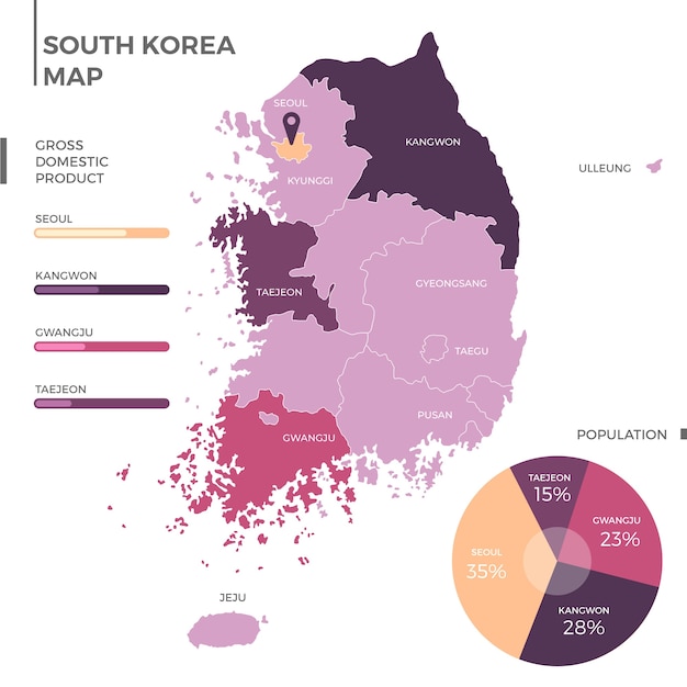 Vettore gratuito illustrazione della mappa della corea del sud di design piatto