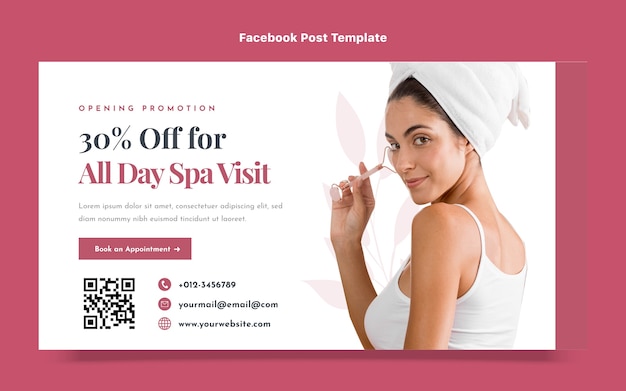 Vettore gratuito post di facebook di sconto spa design piatto