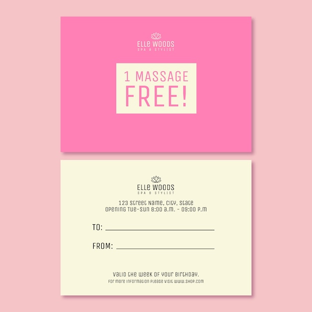 Flat design spa gift certificate template