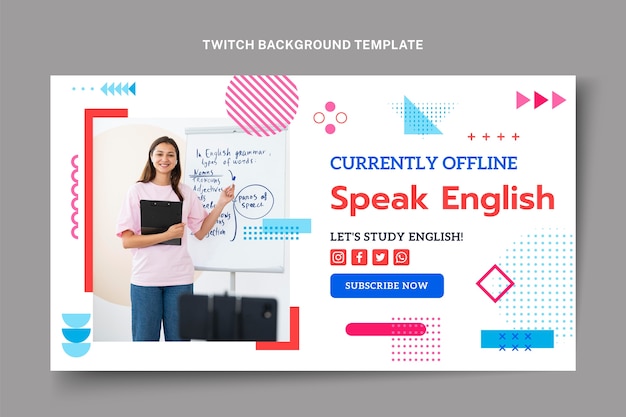 Free vector flat design speak english twitch background