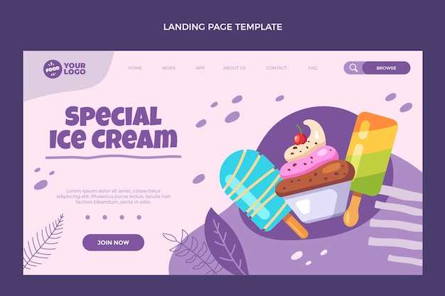 Free vector flat design special ice cream landing page