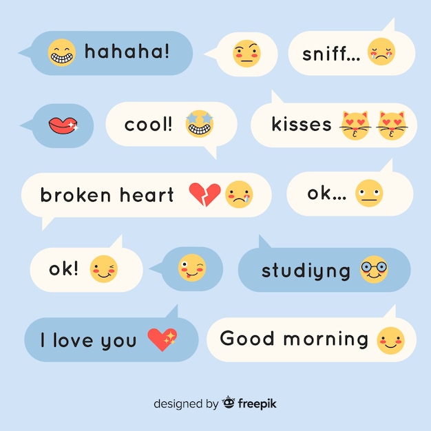 Fumetti design piatto con emoji ed espressioni