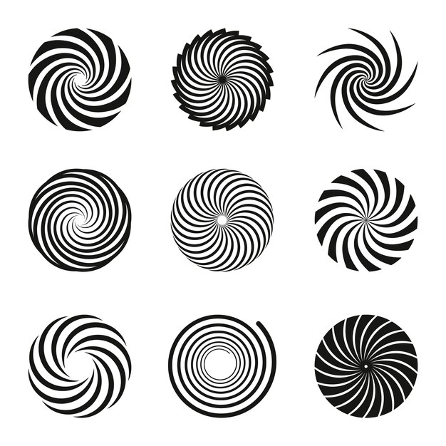 Набор спиральных кругов плоского дизайна