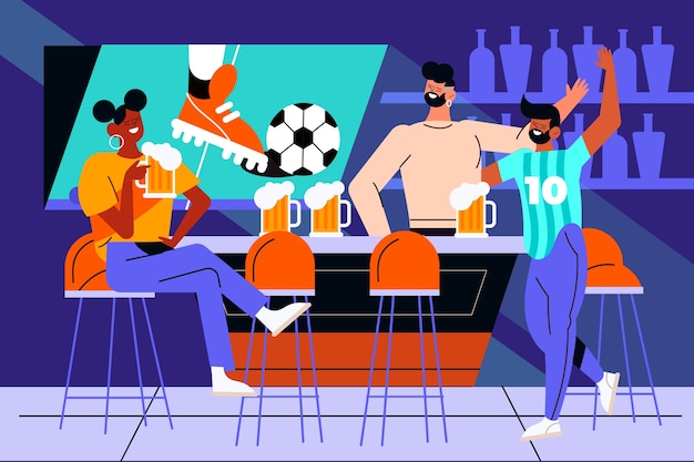 Бесплатное векторное изображение Иллюстрация спортивного бара с плоским дизайном