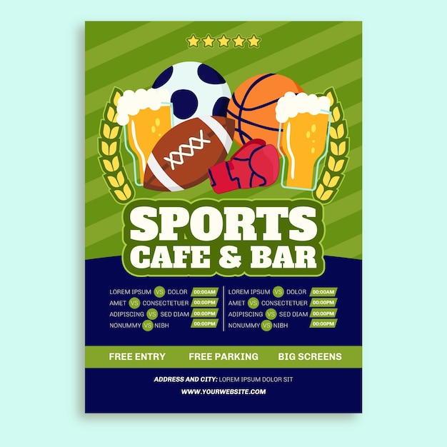 Free vector flat design sports bar poster template