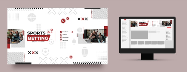 무료 벡터 평면 디자인 스포츠 베팅 유튜브 채널 아트