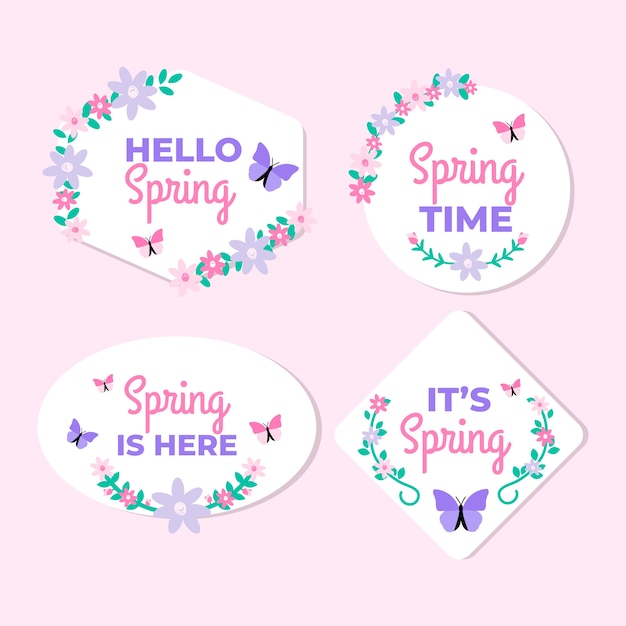 Vettore gratuito collezione di badge primavera design piatto