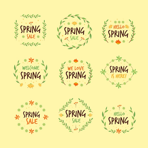 Flat design spring badge collection