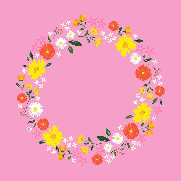 Плоский дизайн весенняя цветочная рамка на розовом фоне