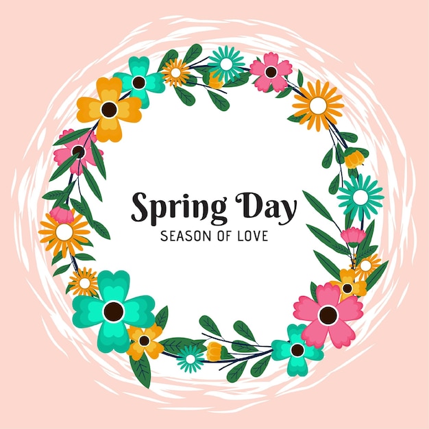 Flat design spring floral frame with text