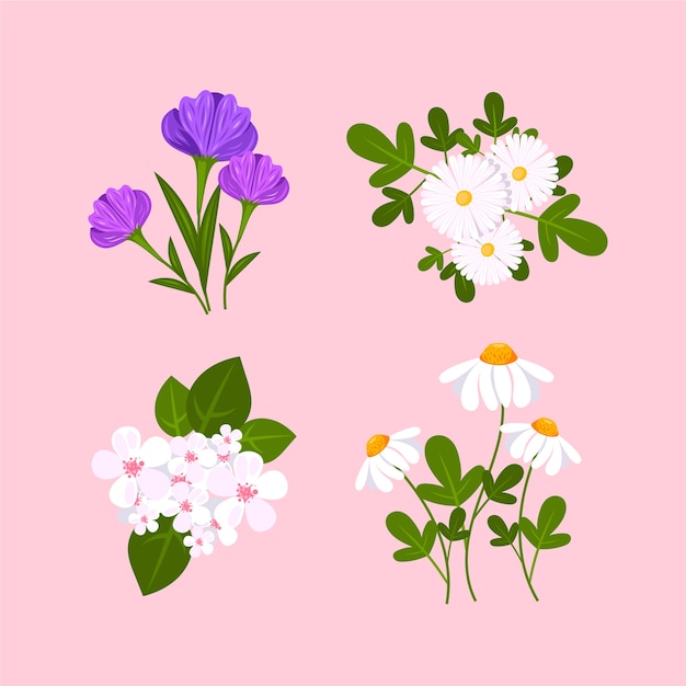 평면 디자인 봄 꽃 모음