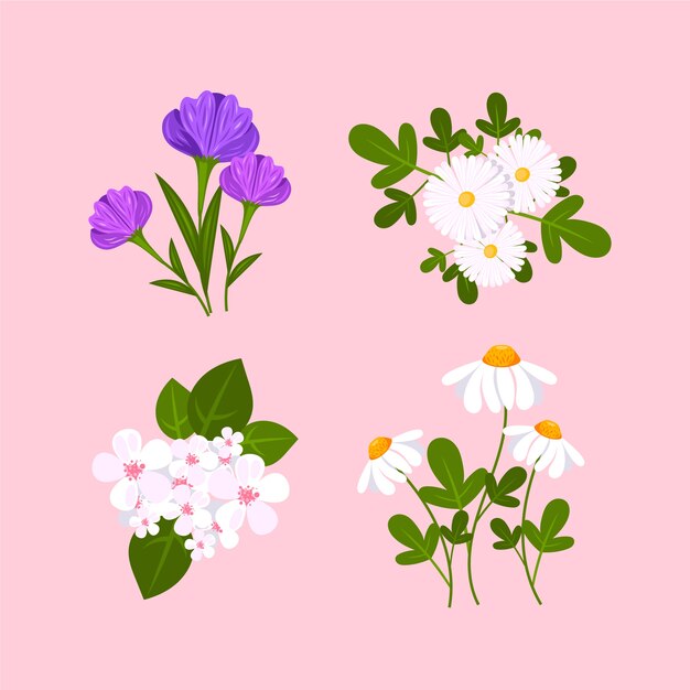 Плоский дизайн коллекции весенних цветов