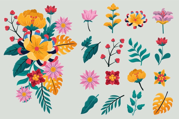 Весенняя цветочная коллекция в плоском дизайне