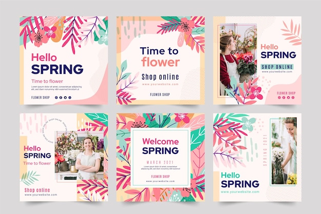 Free vector flat design spring instagram post collection