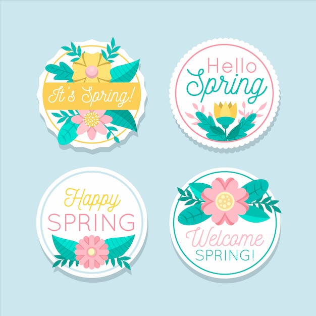 Flat design spring label collection theme