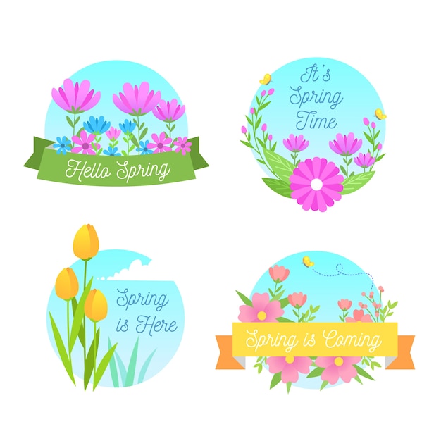 Flat design spring label with flowers