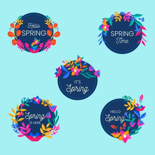 Flat design spring labels collection