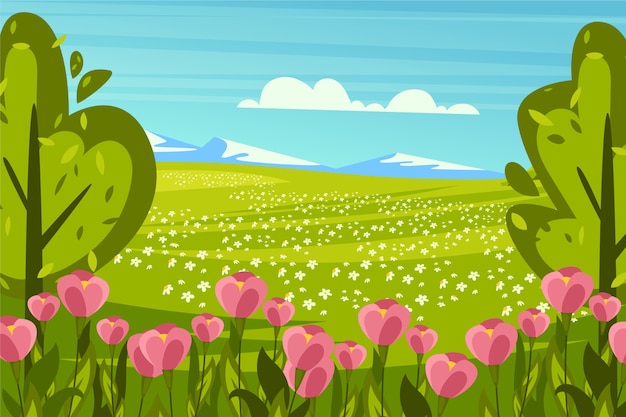 Free vector flat design spring landscape concept