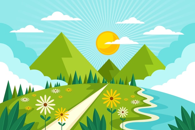 Free vector flat design spring landscape illustrated