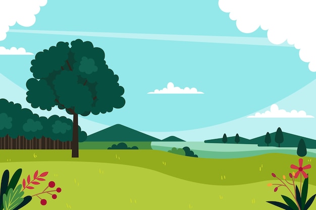 Flat design spring landscape illustrated