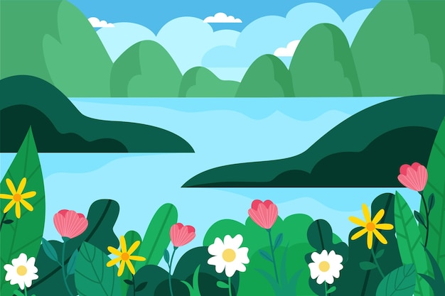 Flat design spring landscape