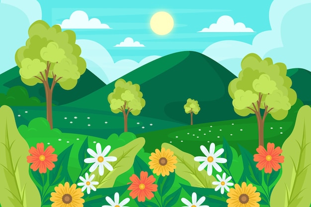 Flat design spring landscape