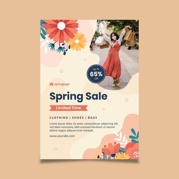 Flat design spring and model flyer template